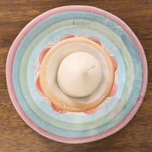 2 Mackenzie Childs Brittany vintage candle holder / egg cups / tooth pick holder